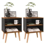Conjunto 2 Mesas de Cabeceira Nicho Kit Mesinhas Decoração Quarto Retrô - Preto com Freijó - Lojas rpm